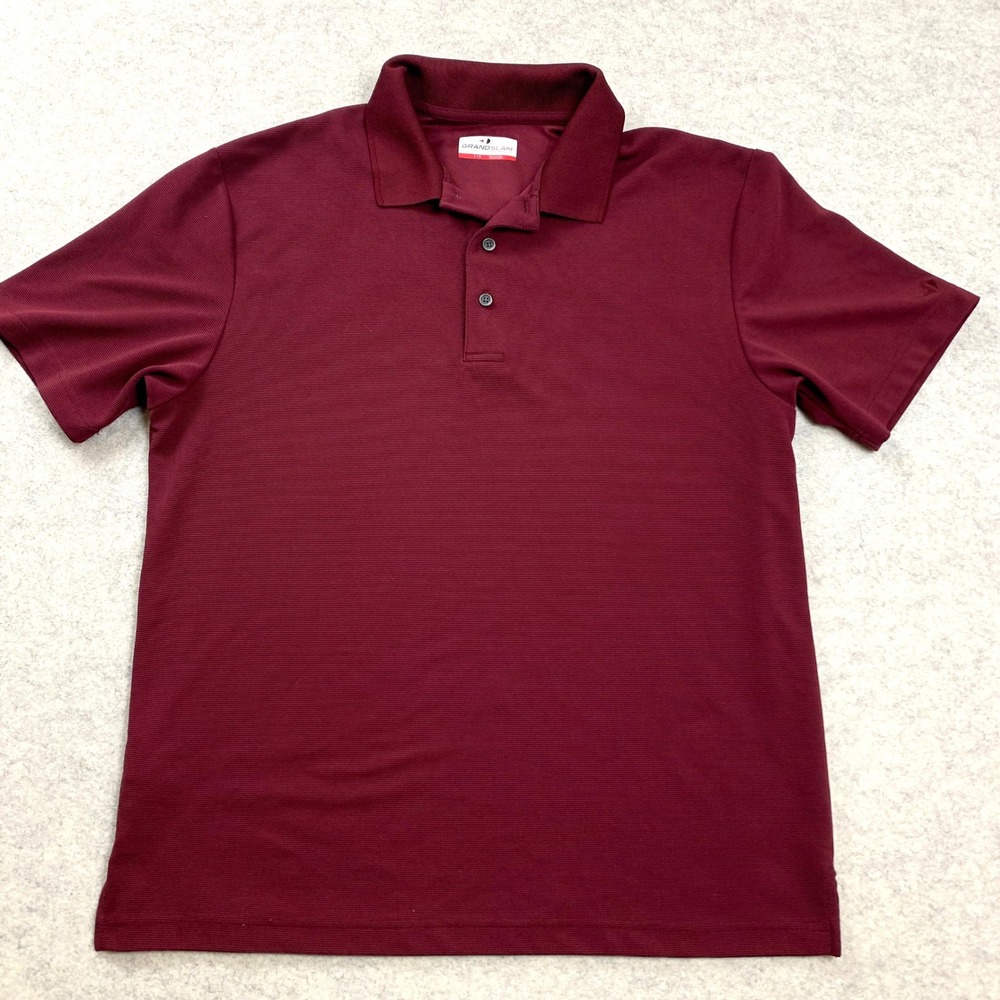 Grand Slam Golf Polo Shirt Mens L Maroon Burgundy Performance Micro Rib Short